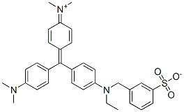 N-[4-[[4-[N-Ethyl-N-(3-sulfonatobenzyl)amino]phenyl][4-(dimethylamino)phenyl]methylene]-2,5-cyclohexadien-1-ylidene]-N-methylmethanaminium 구조식 이미지