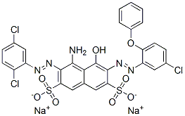 4-Amino-3-[(2,5-dichlorophenyl)azo]-5-hydroxy-6-[(5-chloro-2-phenoxyphenyl)azo]naphthalene-2,7-disulfonic acid disodium salt Structure
