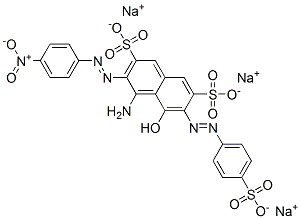 trisodium 4-amino-5-hydroxy-3-[(4-nitrophenyl)azo]-6-[(4-sulphonatophenyl)azo]naphthalene-2,7-disulphonate Structure