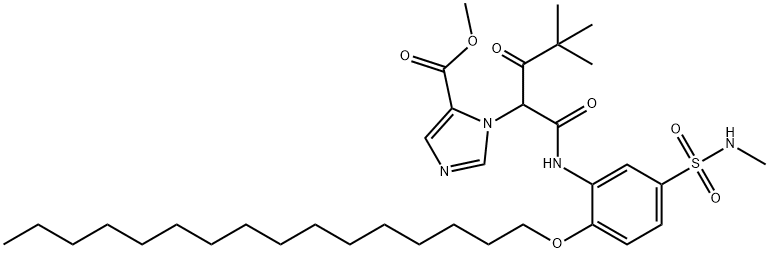 methyl 1-[1-[[[2-(hexadecyloxy)-5-[(methylamino)sulphonyl]phenyl]amino]carbonyl]-3,3-dimethyl-2-oxobutyl]-1H-imidazole-5-carboxylate Structure