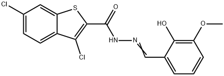 Benzo[b]thiophene-2-carboxylic acid, 3,6-dichloro-, [(2-hydroxy-3-methoxyphenyl)methylene]hydrazide (9CI) Structure