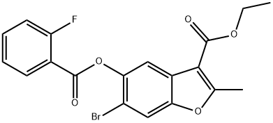 3-Benzofurancarboxylicacid,6-bromo-5-[(2-fluorobenzoyl)oxy]-2-methyl-,ethylester(9CI) Structure