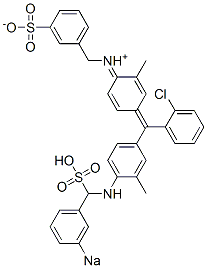 N-[4-[(2-Chlorophenyl)[3-methyl-4-[(3-sodiosulfobenzyl)amino]phenyl]methylene]-2-methyl-2,5-cyclohexadien-1-ylidene]-3-sulfonatobenzenemethanaminium 구조식 이미지