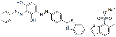 sodium 2'-[4-[[2,4-dihydroxy-3-(phenylazo)phenyl]azo]phenyl]-6-methyl[2,6'-bibenzothiazole]-7-sulphonate  구조식 이미지
