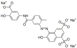 2-Hydroxy-5-[[3-[(2-hydroxy-5,7-disulfo-1-naphtyl)azo]-4-methylphenyl]carbonylamino]benzoic acid trisodium salt 구조식 이미지