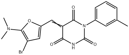 2,4,6(1H,3H,5H)-Pyrimidinetrione,  5-[[4-bromo-5-(dimethylamino)-2-furanyl]methylene]-1-(3-methylphenyl)- 구조식 이미지