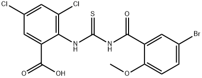2-[[[(5-BROMO-2-METHOXYBENZOYL)AMINO]THIOXOMETHYL]AMINO]-3,5-DICHLORO-BENZOIC ACID Structure