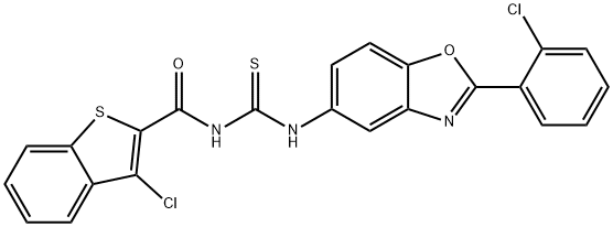 Benzo[b]thiophene-2-carboxamide, 3-chloro-N-[[[2-(2-chlorophenyl)-5-benzoxazolyl]amino]thioxomethyl]- (9CI) Structure