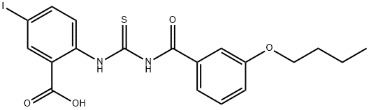 2-[[[(3-BUTOXYBENZOYL)AMINO]THIOXOMETHYL]AMINO]-5-IODO-BENZOIC ACID Structure