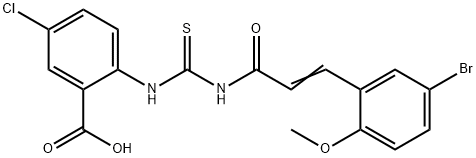 2-[[[[3-(5-BROMO-2-METHOXYPHENYL)-1-OXO-2-PROPENYL]AMINO]THIOXOMETHYL]AMINO]-5-CHLORO-BENZOIC ACID Structure