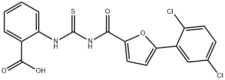 2-[[[[[5-(2,5-DICHLOROPHENYL)-2-FURANYL]CARBONYL]AMINO]THIOXOMETHYL]AMINO]-BENZOIC ACID Structure