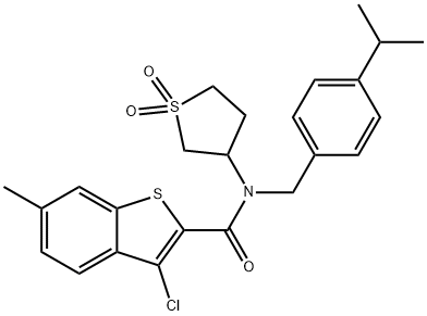 Benzo[b]thiophene-2-carboxamide, 3-chloro-6-methyl-N-[[4-(1-methylethyl)phenyl]methyl]-N-(tetrahydro-1,1-dioxido-3-thienyl)- (9CI) Structure