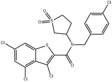 Benzo[b]thiophene-2-carboxamide, 3,4,6-trichloro-N-[(4-chlorophenyl)methyl]-N-(tetrahydro-1,1-dioxido-3-thienyl)- (9CI) Structure