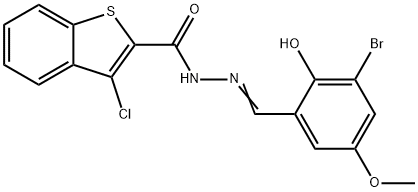 Benzo[b]thiophene-2-carboxylic acid, 3-chloro-, [(3-bromo-2-hydroxy-5-methoxyphenyl)methylene]hydrazide (9CI) Structure