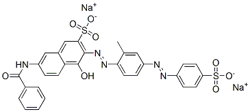 disodium 7-(benzoylamino)-4-hydroxy-3-[[2-methyl-4-[(4-sulphonatophenyl)azo]phenyl]azo]naphthalene-2-sulphonate Structure