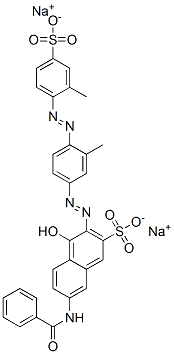 disodium 7-(benzoylamino)-4-hydroxy-3-[[3-methyl-4-[(2-methyl-4-sulphonatophenyl)azo]phenyl]azo]naphthalene-2-sulphonate 구조식 이미지