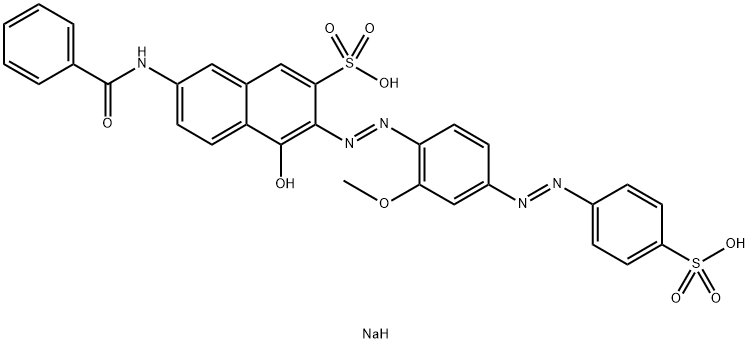 7-Benzoylamino-4-hydroxy-3-[[2-methoxy-4-[(4-sodiosulfophenyl)azo]phenyl]azo]naphthalene-2-sulfonic acid sodium salt Structure