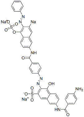 7-[(4-Aminobenzoyl)amino]-4-hydroxy-3-[[4-[(5-hydroxy-6-phenylazo-7-sodiosulfo-2-naphthalenyl)aminocarbonyl]phenyl]azo]naphthalene-2-sulfonic acid sodium salt Structure