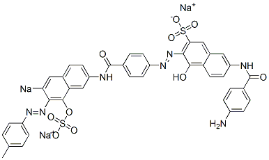 7-[(4-Aminobenzoyl)amino]-4-hydroxy-3-[[4-[[8-hydroxy-7-[(4-methylphenyl)azo]-6-sodiosulfo-2-naphthalenyl]aminocarbonyl]phenyl]azo]naphthalene-2-sulfonic acid sodium salt 구조식 이미지