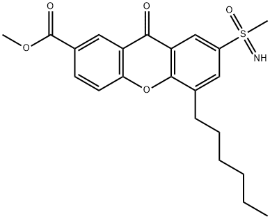 methyl 5-hexyl-7-(S-methylsulphonimidoyl)-9-oxo-9H-xanthene-2-carboxylate Structure