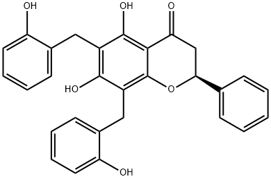 [S,(-)]-2,3-Dihydro-5,7-dihydroxy-6,8-bis[(2-hydroxyphenyl)methyl]-2-phenyl-4H-1-benzopyran-4-one 구조식 이미지