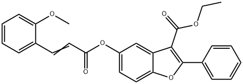 3-Benzofurancarboxylicacid,5-[[3-(2-methoxyphenyl)-1-oxo-2-propenyl]oxy]-2-phenyl-,ethylester(9CI) Structure