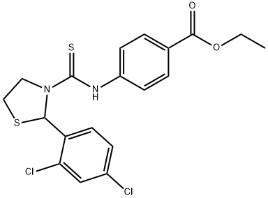 Benzoic acid, 4-[[[2-(2,4-dichlorophenyl)-3-thiazolidinyl]thioxomethyl]amino]-, ethyl ester (9CI) Structure