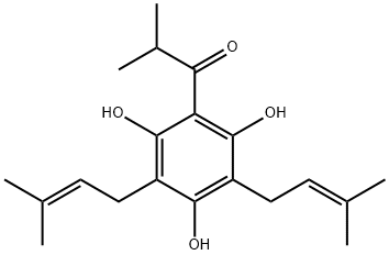 2-Methyl-1-[2,4,6-trihydroxy-3,5-bis(3-methyl-2-butenyl)phenyl]-1-propanone 구조식 이미지