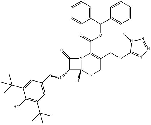 DIPHENYLMETHYL7-(3,5-DI-TERT-BUTYL-4-HYDROXYBENZYLIDENEAMINO)-3-[[(1-METHYL-1H-TETRAZOL-5-YL)THIO]METHYL]-3-CEPHEM-4-CARBOXYLATE 구조식 이미지