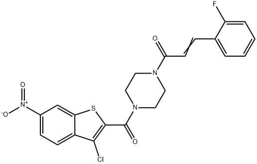 Piperazine, 1-[(3-chloro-6-nitrobenzo[b]thien-2-yl)carbonyl]-4-[3-(2-fluorophenyl)-1-oxo-2-propenyl]- (9CI) 구조식 이미지