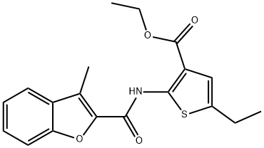 3-Thiophenecarboxylicacid,5-ethyl-2-[[(3-methyl-2-benzofuranyl)carbonyl]amino]-,ethylester(9CI) 구조식 이미지