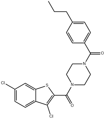 Piperazine, 1-[(3,6-dichlorobenzo[b]thien-2-yl)carbonyl]-4-(4-propylbenzoyl)- (9CI) Structure