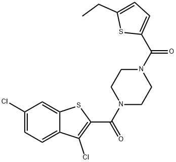 Piperazine, 1-[(3,6-dichlorobenzo[b]thien-2-yl)carbonyl]-4-[(5-ethyl-2-thienyl)carbonyl]- (9CI) Structure