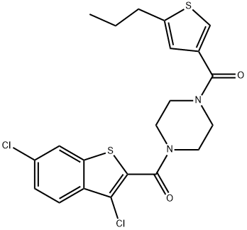 Piperazine, 1-[(3,6-dichlorobenzo[b]thien-2-yl)carbonyl]-4-[(5-propyl-3-thienyl)carbonyl]- (9CI) Structure