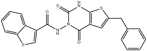 Benzo[b]thiophene-3-carboxamide, N-[1,4-dihydro-4-oxo-6-(phenylmethyl)-2-thioxothieno[2,3-d]pyrimidin-3(2H)-yl]- (9CI) Structure