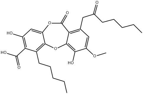 4,8-Dihydroxy-3-methoxy-11-oxo-1-(2-oxoheptyl)-6-pentyl-11H-dibenzo[b,e][1,4]dioxepin-7-carboxylic acid Structure