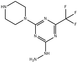 [6-(Trifluoromethyl)-4-(piperazin-1-yl)-1,3,5-triazin-2-yl]hydrazine 구조식 이미지