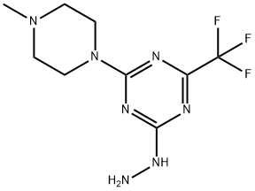 [6-(Trifluoromethyl)-4-(4-methylpiperazin-1-yl)-1,3,5-triazin-2-yl]hydrazine 구조식 이미지