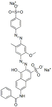 7-(Benzoylamino)-4-hydroxy-3-[[2-methoxy-5-methyl-4-[(4-sulfophenyl)azo]phenyl]azo]-2-naphthalenesulfonic acid disodium salt Structure