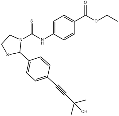 Benzoic acid, 4-[[[2-[4-(3-hydroxy-3-methyl-1-butynyl)phenyl]-3-thiazolidinyl]thioxomethyl]amino]-, ethyl ester (9CI) Structure