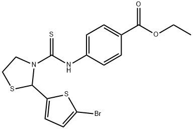 Benzoic acid, 4-[[[2-(5-bromo-2-thienyl)-3-thiazolidinyl]thioxomethyl]amino]-, ethyl ester (9CI) Structure