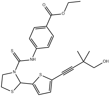 Benzoic acid, 4-[[[2-[5-(4-hydroxy-3,3-dimethyl-1-butynyl)-2-thienyl]-3-thiazolidinyl]thioxomethyl]amino]-, ethyl ester (9CI) Structure