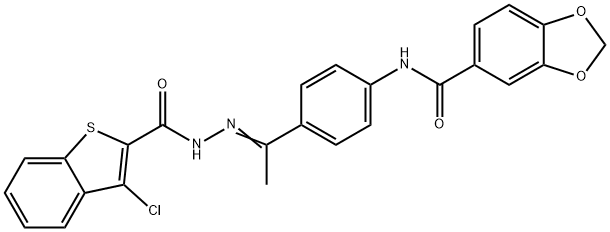 Benzo[b]thiophene-2-carboxylic acid, 3-chloro-, [1-[4-[(1,3-benzodioxol-5-ylcarbonyl)amino]phenyl]ethylidene]hydrazide (9CI) Structure