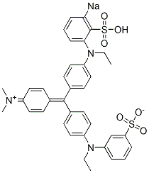N-[4-[[4-[N-Ethyl-N-(3-sulfonatophenyl)amino]phenyl][4-[N-ethyl-N-(3-sodiosulfophenyl)amino]phenyl]methylene]-2,5-cyclohexadien-1-ylidene]-N-methylmethanaminium 구조식 이미지