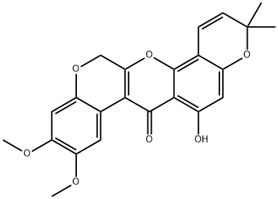 3,3-Dimethyl-6-hydroxy-9,10-dimethoxy-3H-bis[1]benzopyrano[3,4-b:6',5'-e]pyran-7(13H)-one 구조식 이미지