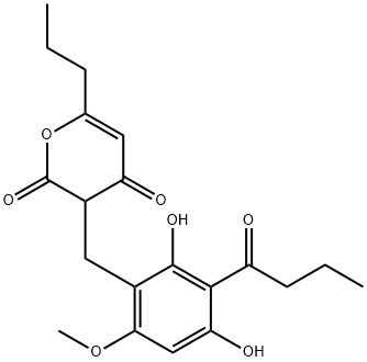 3-[[2,4-Dihydroxy-6-methoxy-3-(1-oxobutyl)phenyl]methyl]-6-propyl-2H-pyran-2,4(3H)-dione 구조식 이미지