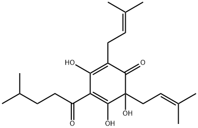 4-(1-Oxo-4-methylpentyl)-3,5,6-trihydroxy-2,6-bis(3-methyl-2-butenyl)-2,4-cyclohexadien-1-one Structure