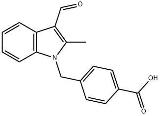 Benzoic acid, 4-[(3-formyl-2-methyl-1H-indol-1-yl)methyl]- (9CI) Structure