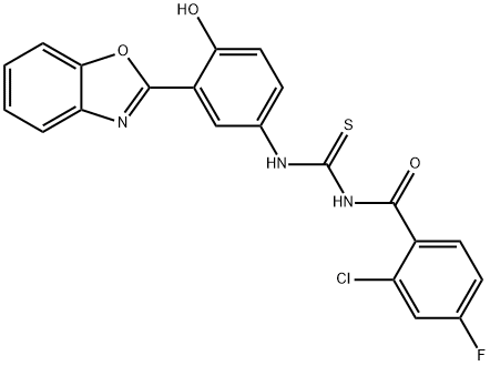 Benzamide, N-[[[3-(2-benzoxazolyl)-4-hydroxyphenyl]amino]thioxomethyl]-2-chloro-4-fluoro- (9CI) Structure