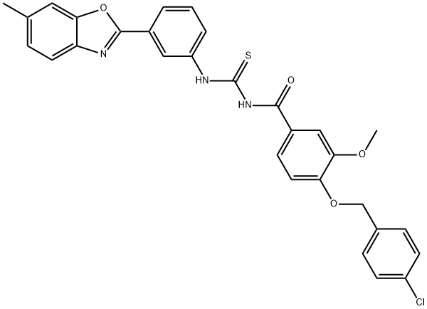 Benzamide, 4-[(4-chlorophenyl)methoxy]-3-methoxy-N-[[[3-(6-methyl-2-benzoxazolyl)phenyl]amino]thioxomethyl]- (9CI) Structure